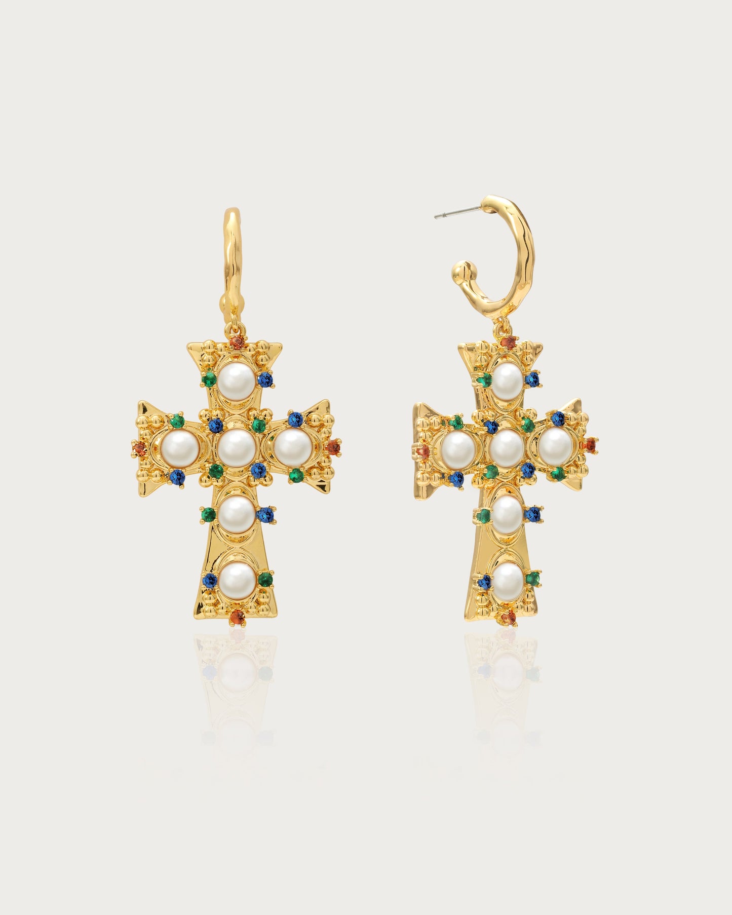 Lover of Helius Pearl Cross Earrings