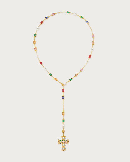 Lover of Helius Pearl Cross Necklace