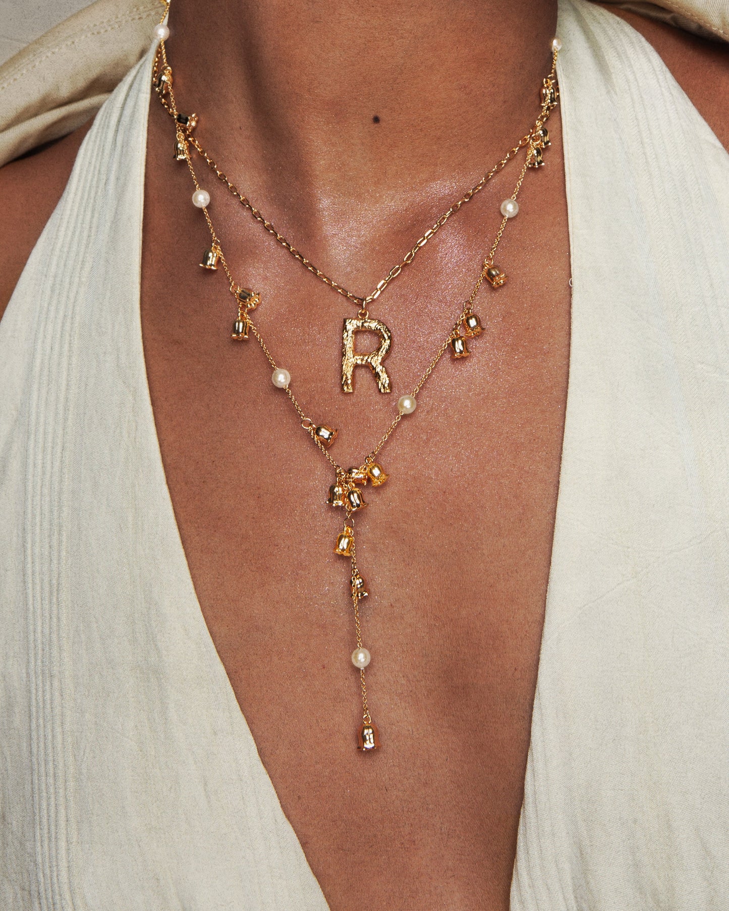 Lily of the Valley Pearl Lariat Necklace