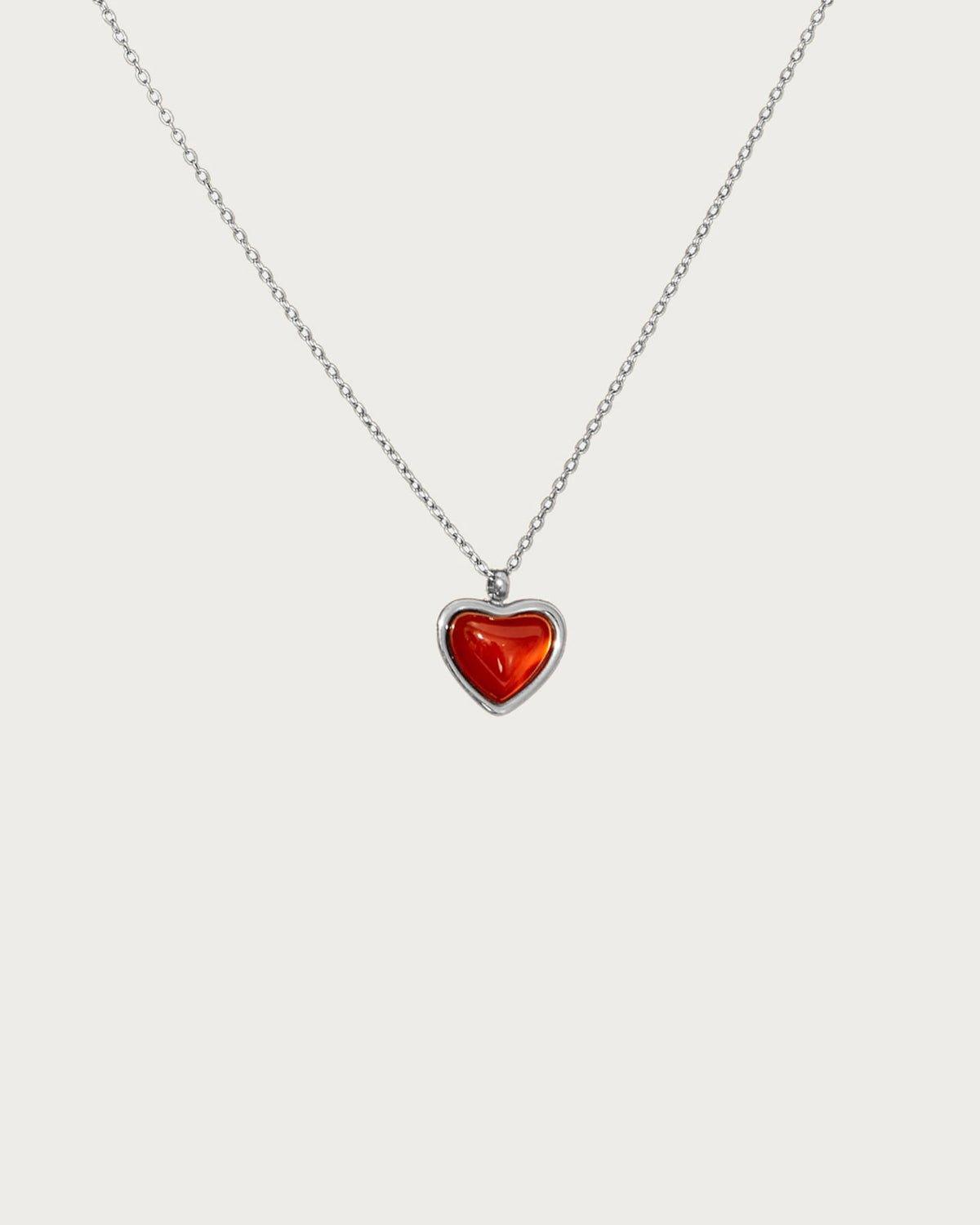 Collier coeur en pierre de cornaline en argent