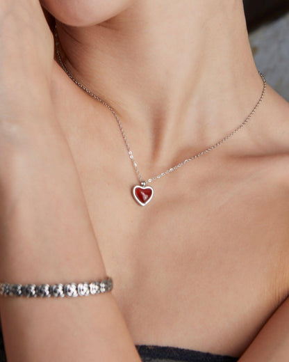 Collier coeur en pierre de cornaline en argent