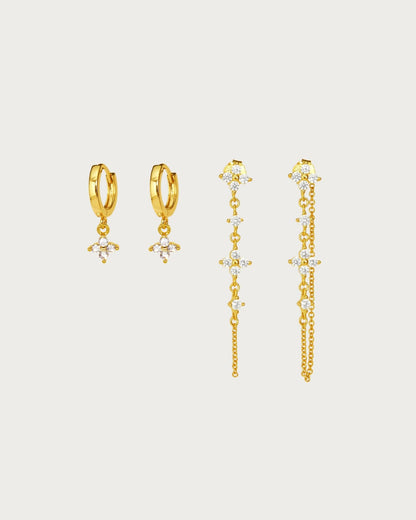 Gold Lucky Clover Earrings Set