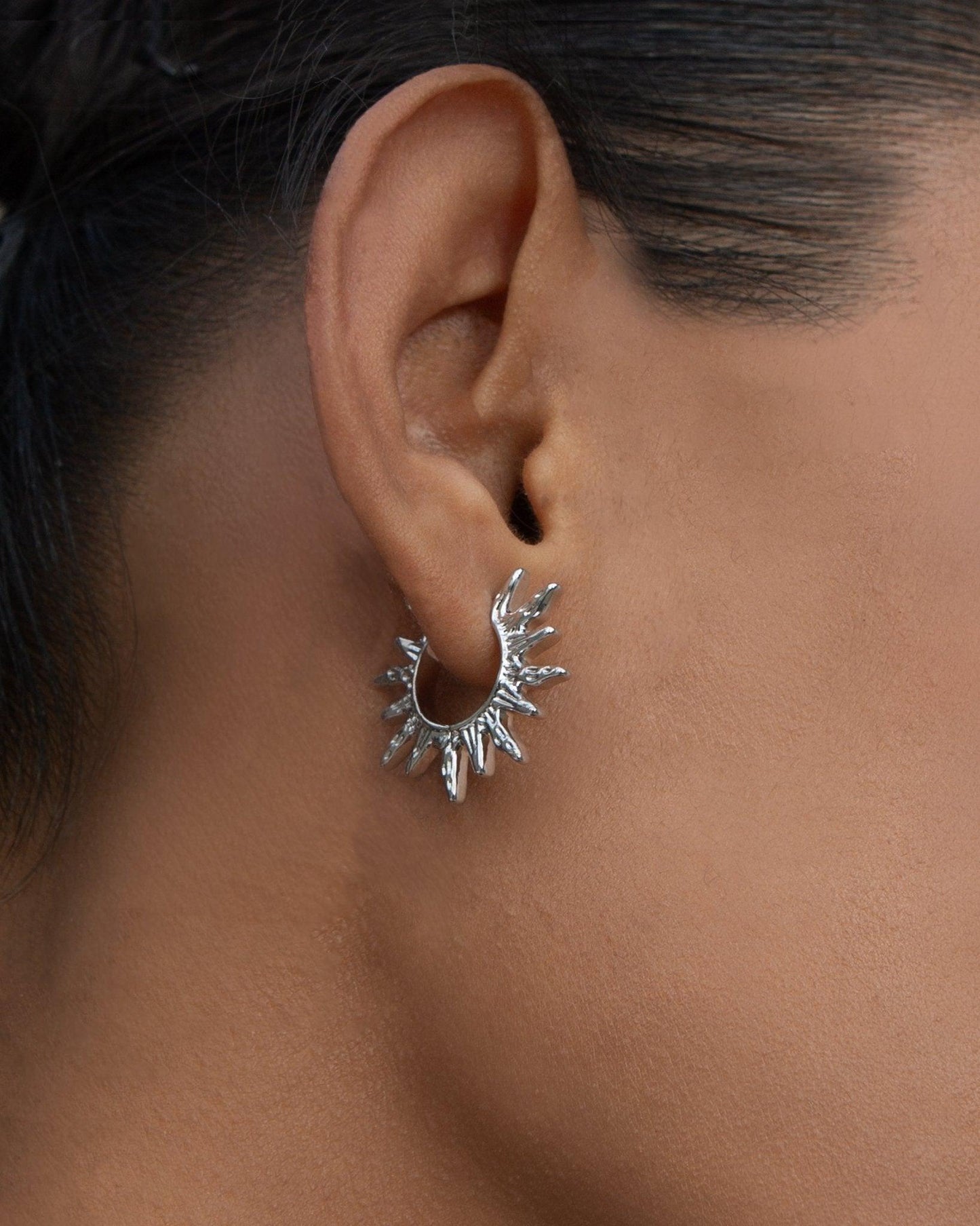 Sun Hoop Earrings in Silver